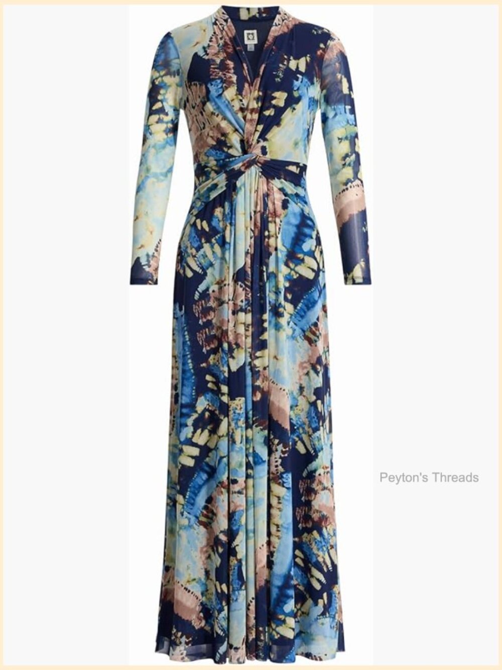 Long Sleeve Twist-Front Mesh Maxi Dress Wrap V-Neck